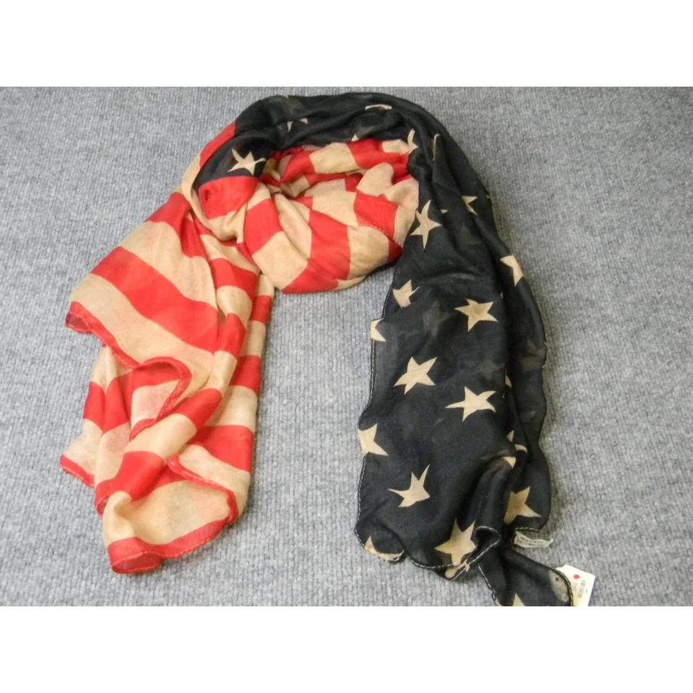 American Flag Infinity Scarf Red White Blue Stars Stripes 100% Viscose Patriotic